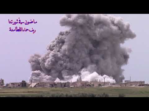 وابل من الصواريخ دفعة واحدة نفذتها طائرة حربية روسية على مدينة اللطامنة بريف حماة 30 4 2019